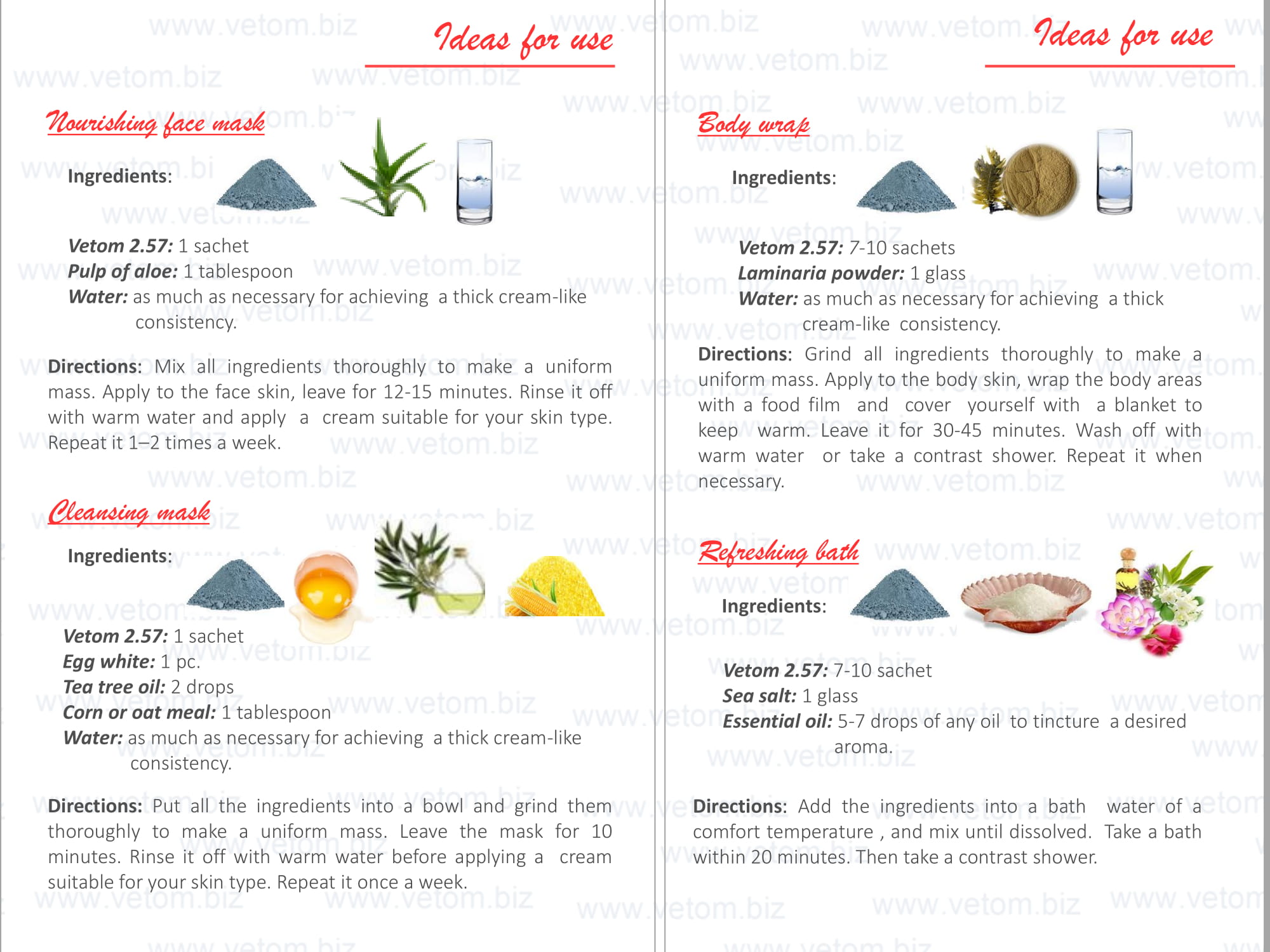 Vetom 2.57 - Blue cosmetic clay. Ideas for use: Nourishing face mask, Cleansing mask, Body wrap, Refreshing bath.